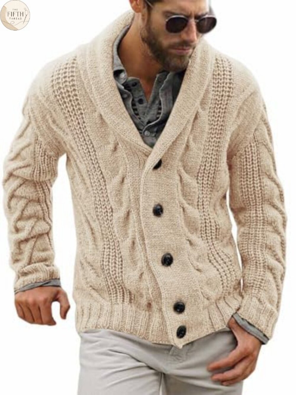 Mens Cable Knit Shawl Collar Cardigan Sweater Button Loose Fit